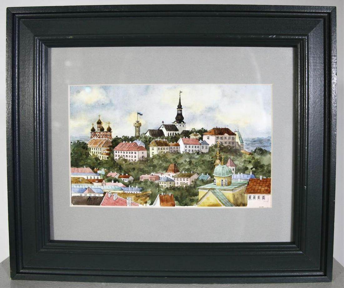 Alevtina Tchalova (20th cen.) Russian, Watercolor: View of City. Watercolor on paper. Monogram “AT”. S: 4 3/4 x 7 3/4 in. O: 10 1/2 x 12 1/2 in. Please contact Eamon at Premier Shipping and Crating for a quote to pack and ship at 941-358-9999 or e