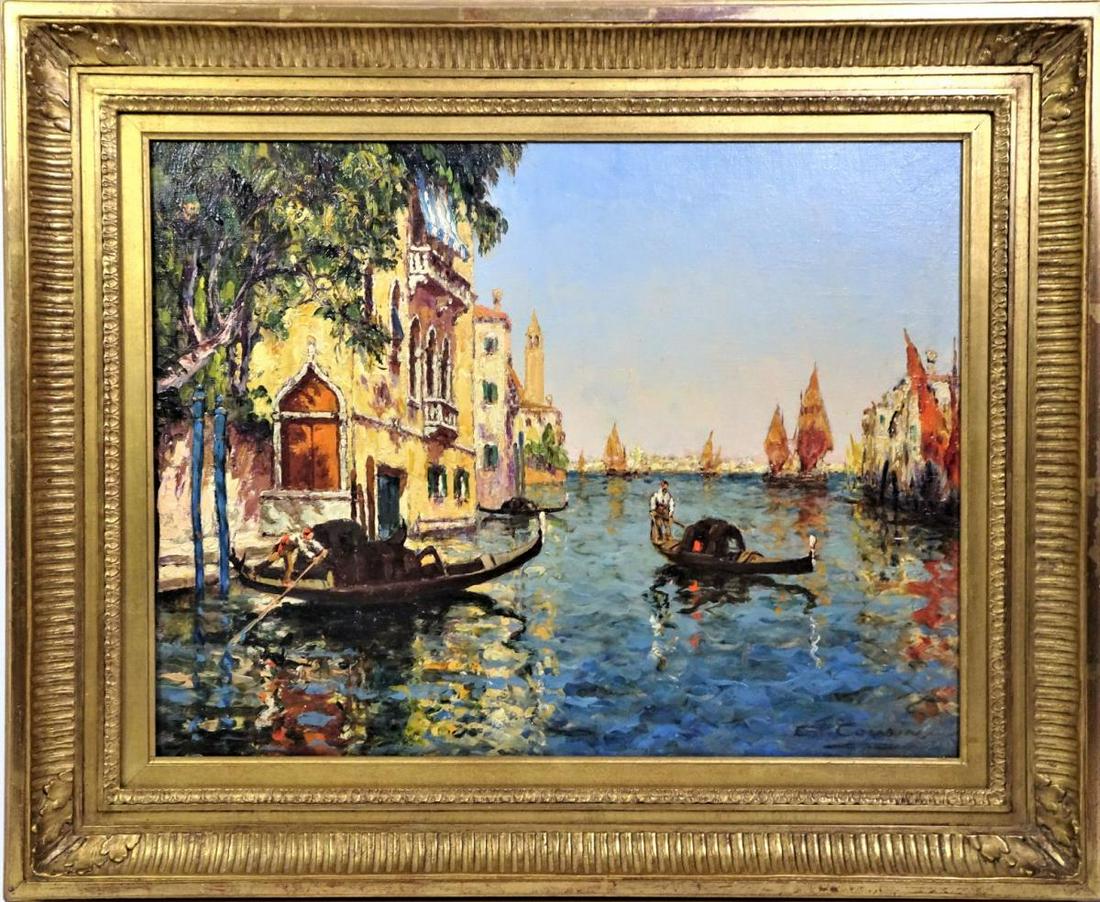 Charles Eugene Cousin (XIX-XX) Venetian Scene, O/C: Venice. Oil on Canvas. Size: O: 28x34 S: 19x25 Please contact Eamon at Premier Shipping and Crating for a quote to pack and ship at 941-358-9999 or email at info@premiershipment.com