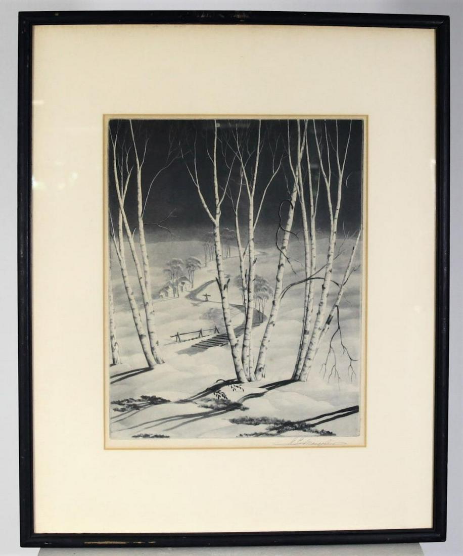 Samuel L. Margolies (1897-1974) American: Foraging Etching and aquatint Signed in pencil; lower right. S: 13 x 10 3/4 in. O: 20 3/4 x 16 3/4 in. Please contact Eamon at Premier Shipping and Crating for a quote to pack and ship at 941-358-9999