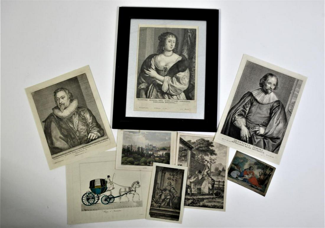 (8) Old Master & 19th C Etchings & Engravings: Major Samuel Barenger (British 1776-1837) Anthony van Dyck (Flemish 1599-1649) Pierre-Philippe Choffard (France 1731-1809) All around the size of: S: 11 x 7 1/2 in. O: 15 1/2 x 12 1/2 in. Please conta