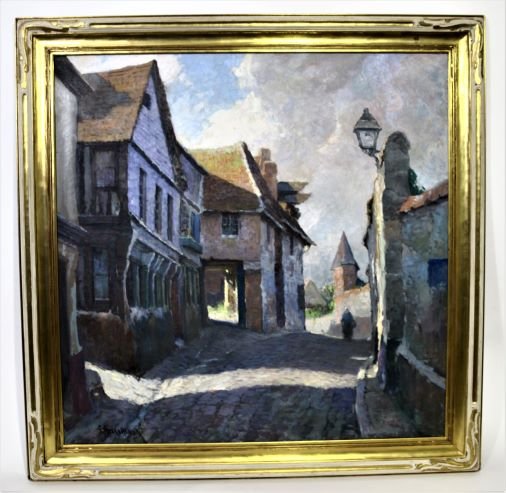 George Ames Aldrich (American,1872-1941) O/C: George Ames Aldrich (American,1872-1941) Oil on canvas. Original frame. Signed G. Ames Aldrich. Outdoor Normandy landscape. Aldrich became most associated with richly painted impressionist landscapes 