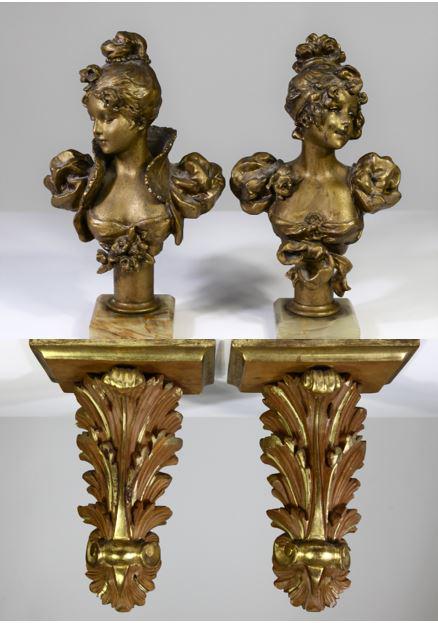 Pair of Maidens w/Onxy Bases and Stands: Size: 11 x 6 1/2 in.