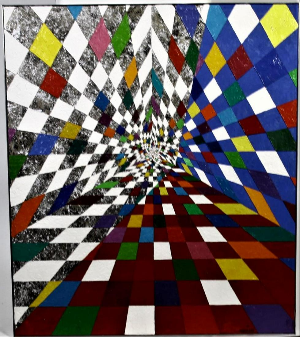 Eva Mansteldova (1950-2016) Czech: Signed lower right and verso. Titled “Prostor” 32 x 28 in. Acrylic on canvas
