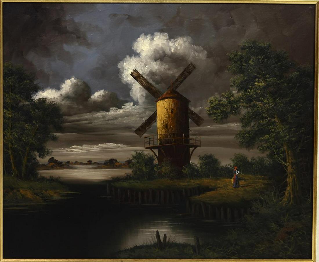 20th C. Dutch O/C, Signed Windmill Scene: Size: 26 x 29 S: 20 x 24 Signed bottom left - Possibly "S. Maryelles"