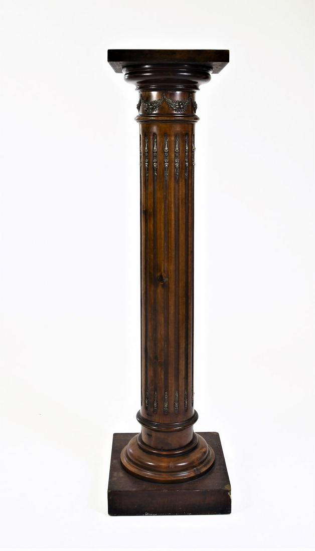 Large Mohogany Column w Ormolu inserts: Size: 42" H x 10" W minor scratches and chips Please contact Eamon at Premier Shipping and Crating for a quote to pack and ship at 941-358-9999 or email at info@premiershipment.com