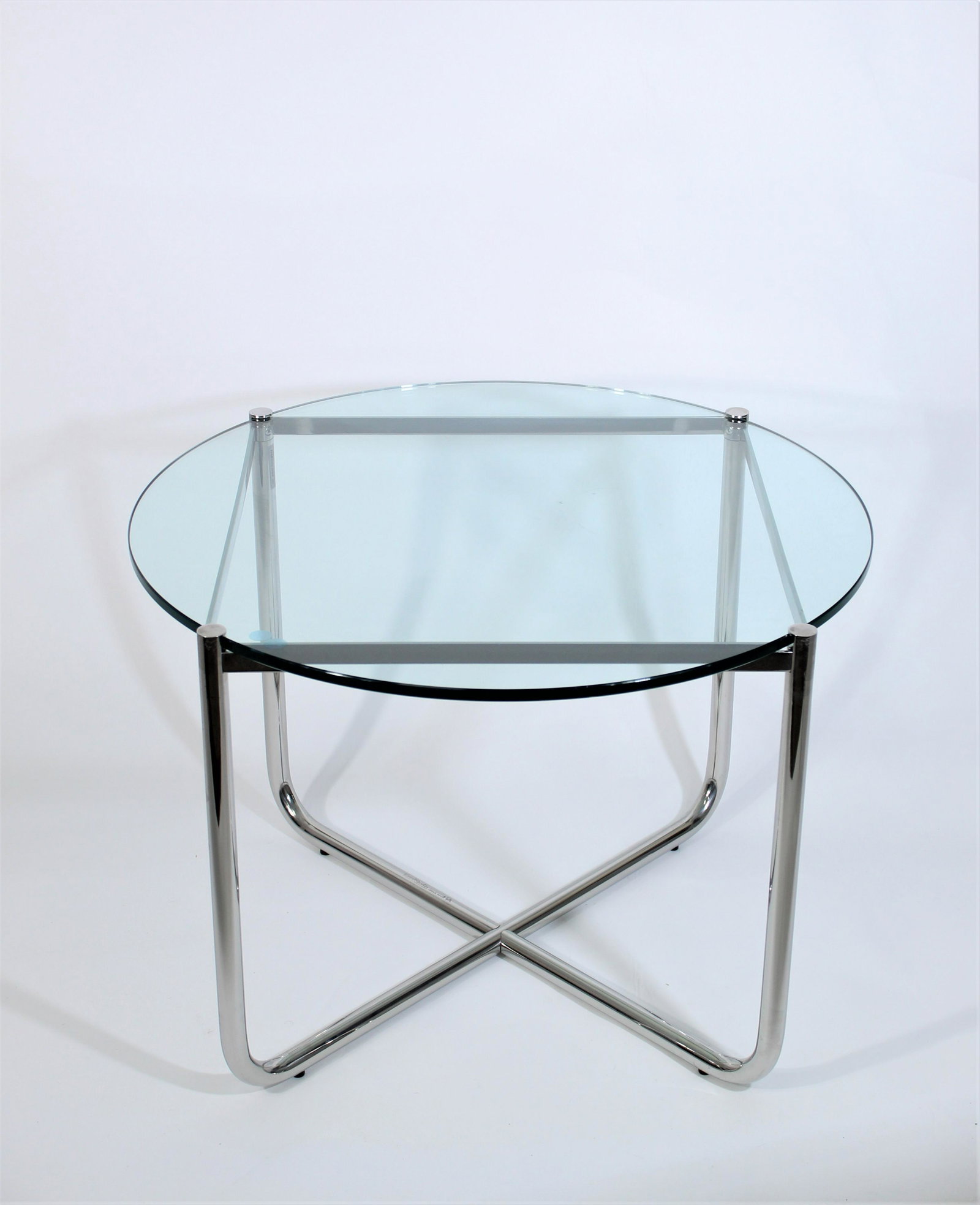 Mies Van der Rohe for Knoll Glass Top MR Side Table: Ludwig Mies van der Rohe 1927. The MR Collection represents some of the earliest steel furniture designs by Mies van der Rohe. Four examples of the MR side table were included in the famous Tugendhat 