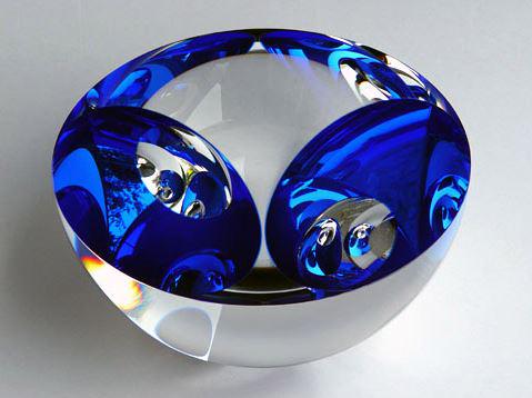 Jan Frydrych(b.1953) Czech,Optical Glass Sculpture: Jan Frydrych(b.1953) Czech Republic. Titled "Half Ball with Two" or "Bowl with Two" Measurements: 11 1/2" W 6" H Jan Frydrych has exhibited in some of the most important galleries and museums in the w