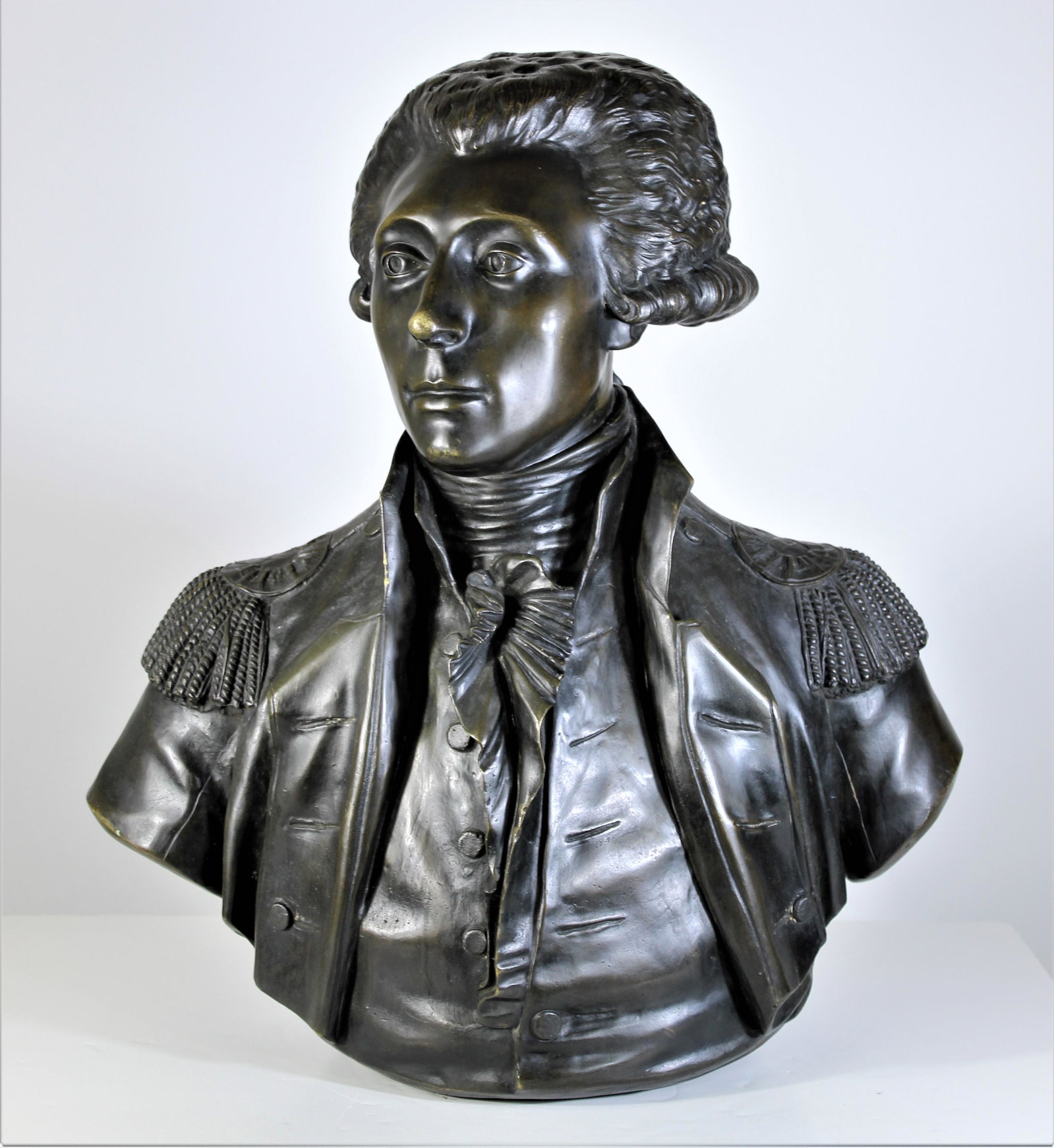 Jean-Antoine Houdon (1741-1828) Lafayette Bronze: This is a bronze bust of Lafayette by Jean- Antoine Houdon, one of the preeminent sculptors of the French Enlightenment. His subjects included Catherine the Great of Russia, Ben Franklin, George Washi