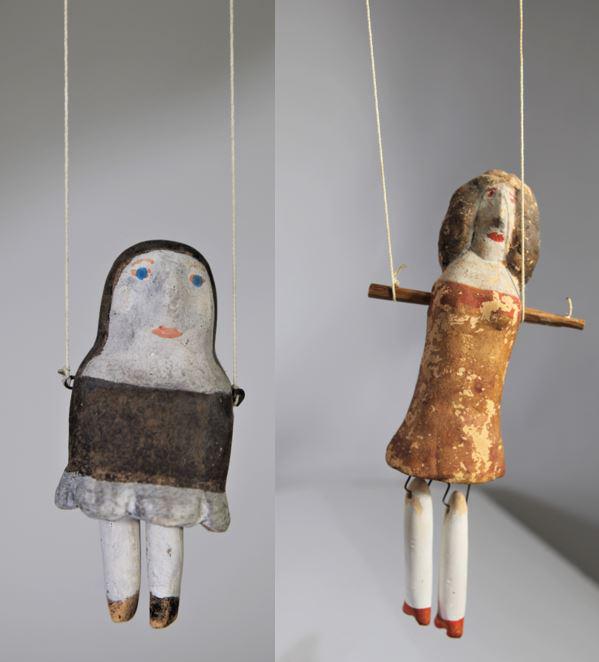 2 Early Female Clay Puppets: Around 8" long