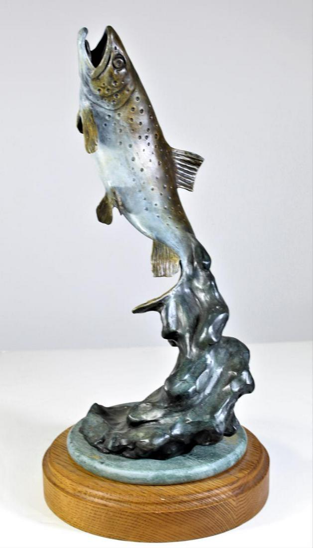 Geoffrey C. Smith (b. 1961) Florida, Bronze: Size: 19 1/2 x 10 1/2 in. Signed and dated 1988. "River Dancer" A nationally known wildlife sculptor, Smith's most famous work is the "Stuart Sailfish" and 18 ft. sculpture in Downtown Stuart that is 