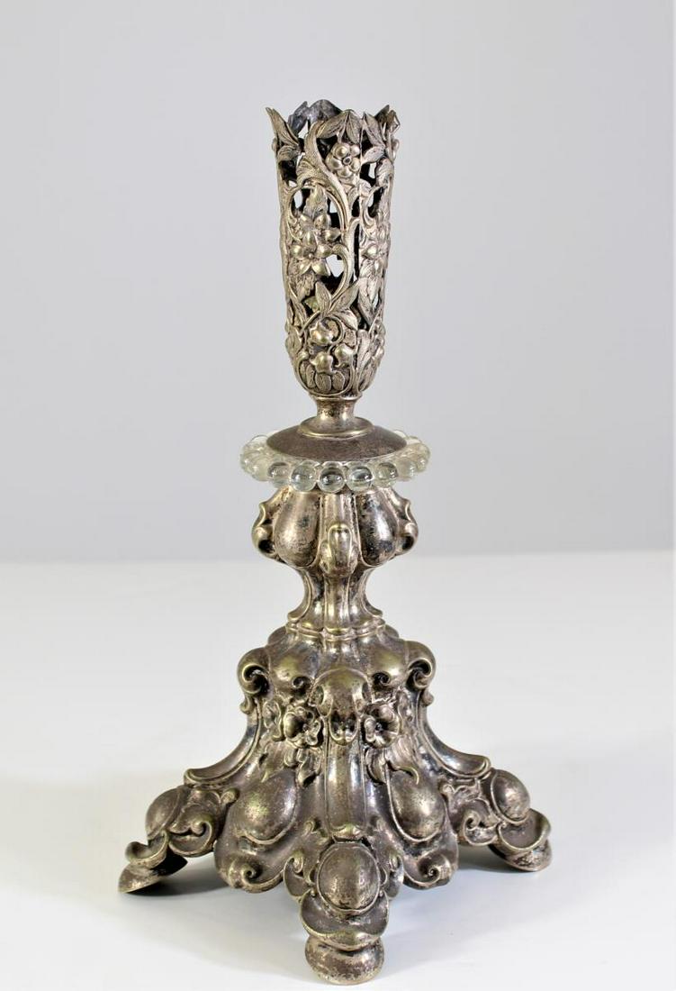 Baroque Metal and Glass Vase: Vase/Candlestick holder. Size: 11 1/2 x 6 1/2 in.