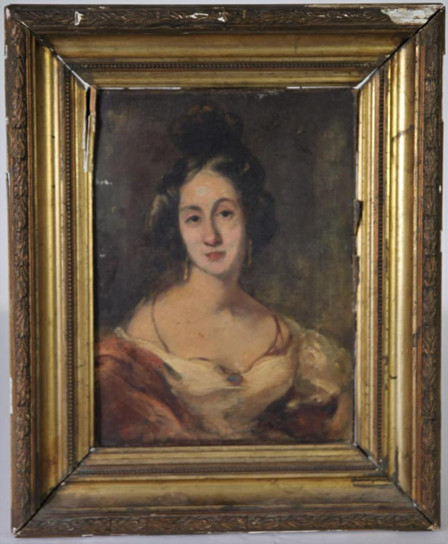 19th C. Oil on Canvas, Portrait of a Lady: This is a 19th century oil on canvas portrait of a lady. We do not know who the artist was. It has been relined and the canvas has damage on the edge on the right side and light rubbing on the left si