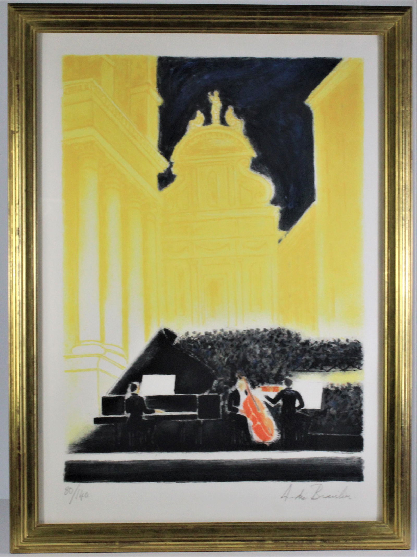Andre Brasilier (1929 - ) French, Lithograph: This is a lithograph by Andre Brasilier entitled "Festival de Musique a Menton". The original oil on canvas for this lithograph was done in 1996, and the lithograph itself is numbered 80 / 140 in penc