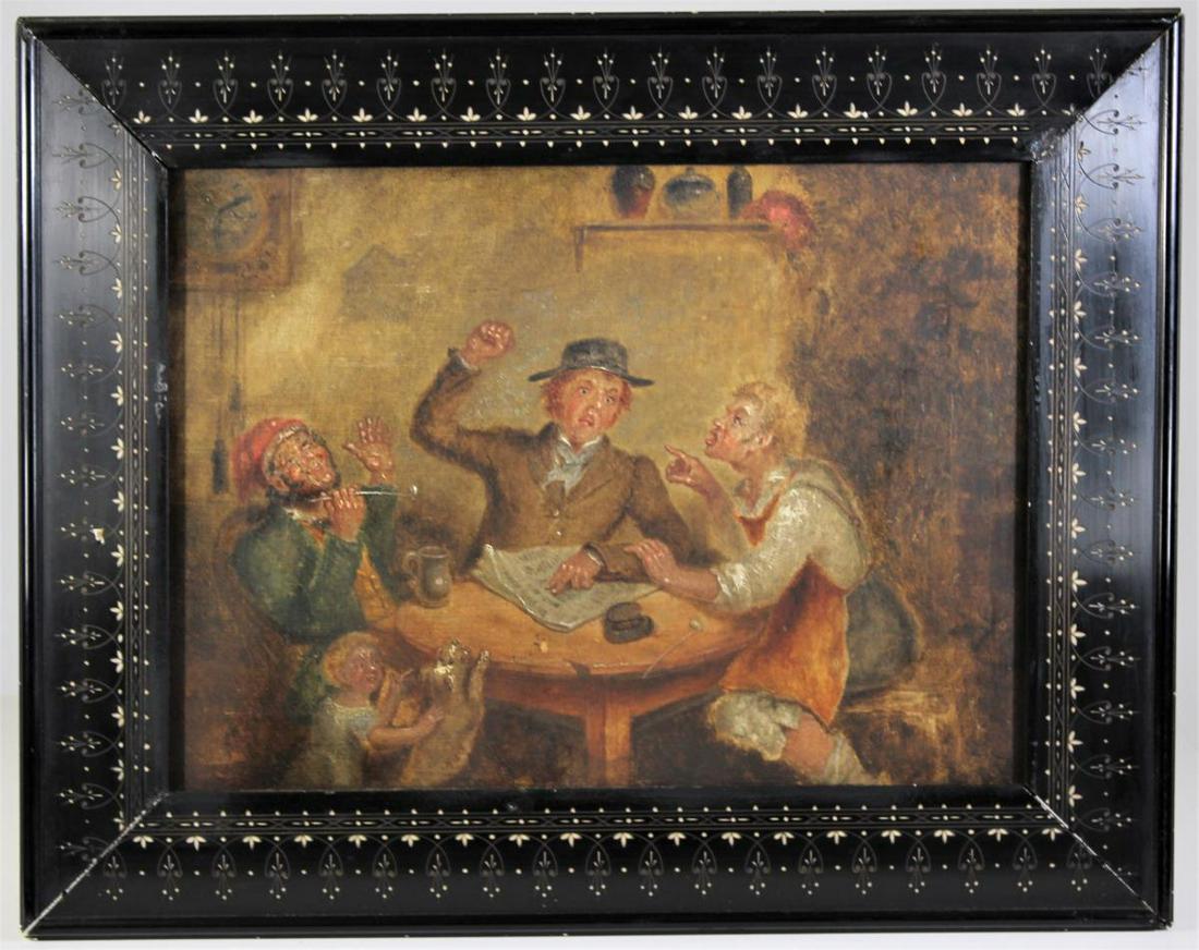 George Cruikshank (1792 - 1878) English, O/C: This is an oil on canvas attributed to George Cruikshank, an important British caricaturist and book illustrator, praised as the "modern Hogarth" during his lifetime. He illustrated the works of Charl