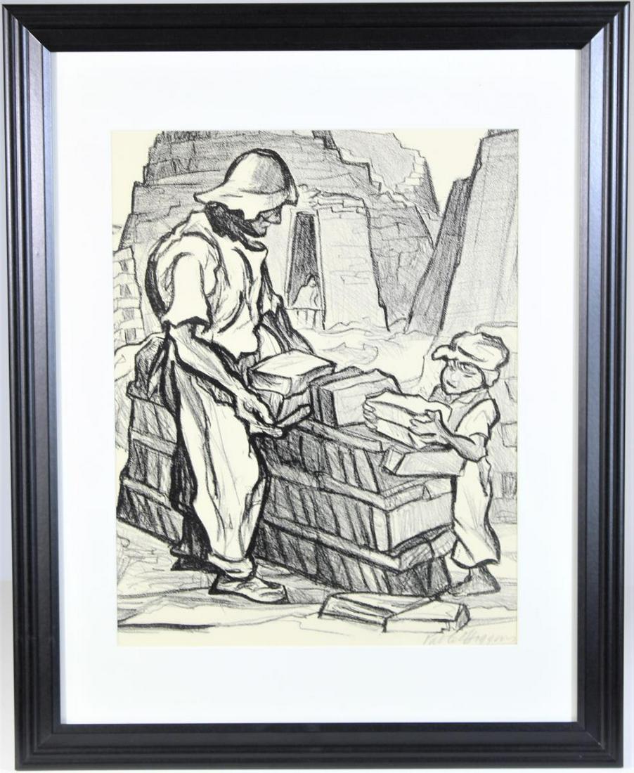 Pablo O'Higgins (1904-1983) American, Lithograph: This is a lithograph by Pablo O'Higgins. He hailed from Salt Lake City, Utah, then moved to California, and eventually to Mexico, where he assisted Diego Rivera on mural projects in Mexico. They drift