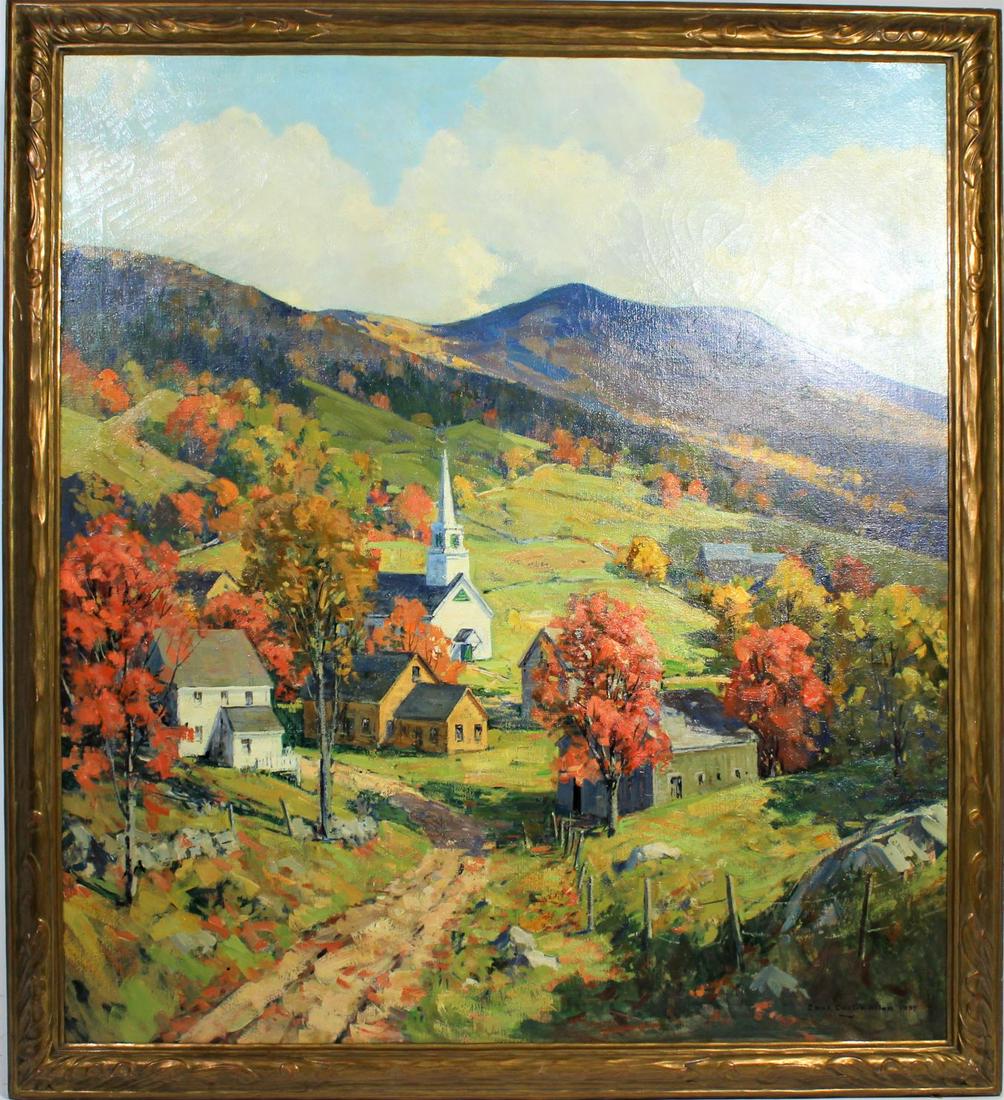 Charles Curtis Allen (American 1886 - 1950) O/C: This vibrant impressionist oil on canvas was done by well-known North Eastern painter Charles Curtis Allen. He was born in Massachusetts and specialized in mountain landscapes, particularly around Jef