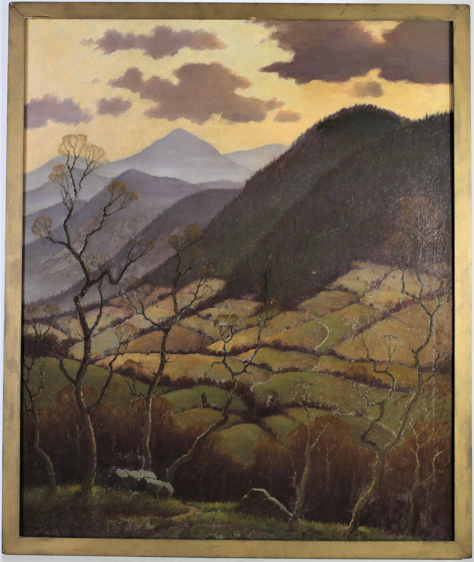 Benson Bond Moore (1882-1974) Amer, Oil on Board: This oil painting on board is titled "Evening, Oteen, N. Carolina. Benson Bond Moore, landscape and animal-portrait painter, and etcher, was born in Washington DC and lived there for seventy years. Hi