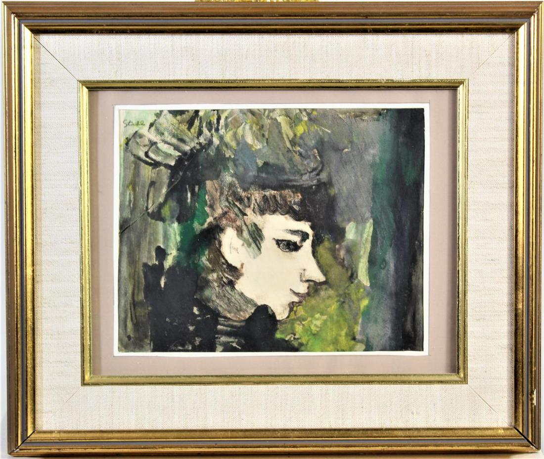 Ben Stahl (1910-1987) American, Watercolor: This watercolor on paper is entitled "Moulin Rouge, Paris" and portrays a woman's head in profile. Benjamin Albert Stahl was a painter and illustrator, born in Chicago, lived in Connecticut in the1940