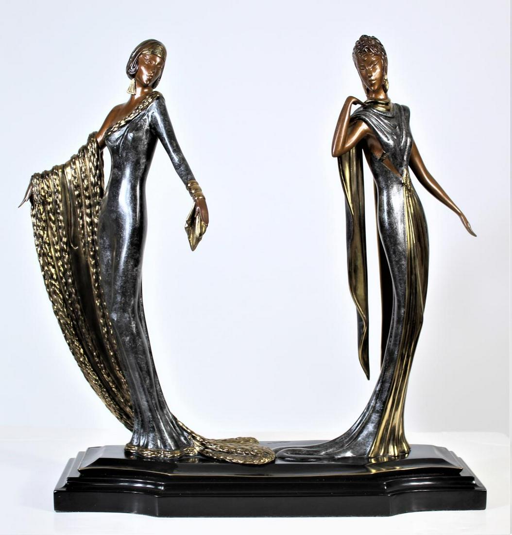 Erte (1892-1990) Bronze Sculpture, "Duetto": Size: 18 x 18 in. Original Erte "Duetto" Bronze Sculpture. Romain de Tirtoff (Russian/French 1892-1990). Numbered 481/500. Circa 1989, Sevenats LTD London.