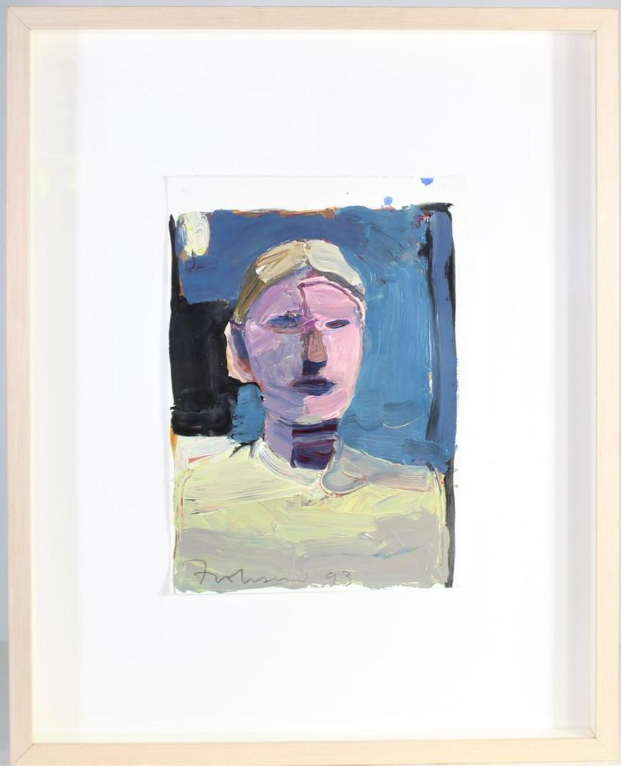 Kim Frohsin (American b. 1961) Painting on Paper: This is a figurative abstract portrait of a female, signed lower left and dated '93. Kim Frohsin, who now makes her home in San Francisco, was born in Atlanta, Georgia. Her work is held by the San Jos