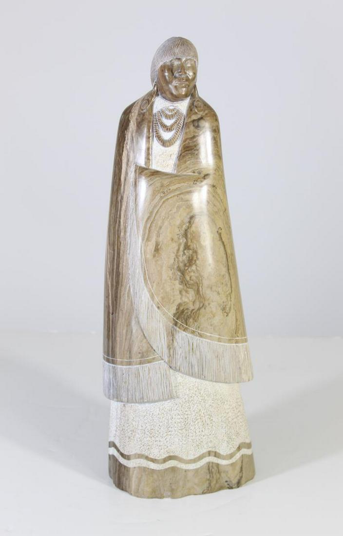 Tall Marble & Stone Inuit Figure: Size: 15 1/2 in. H x 5 1/2 in. W