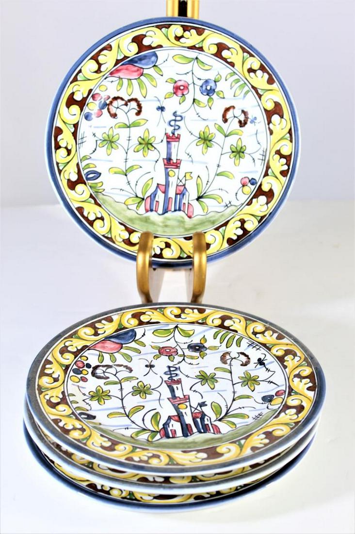 Set of (4) Hand Painted Portuguese Plates: Handpainted for William Sonoma. Signed AM on bottom. Set of 4 plates. Signed verso. Diameter: 8 in.