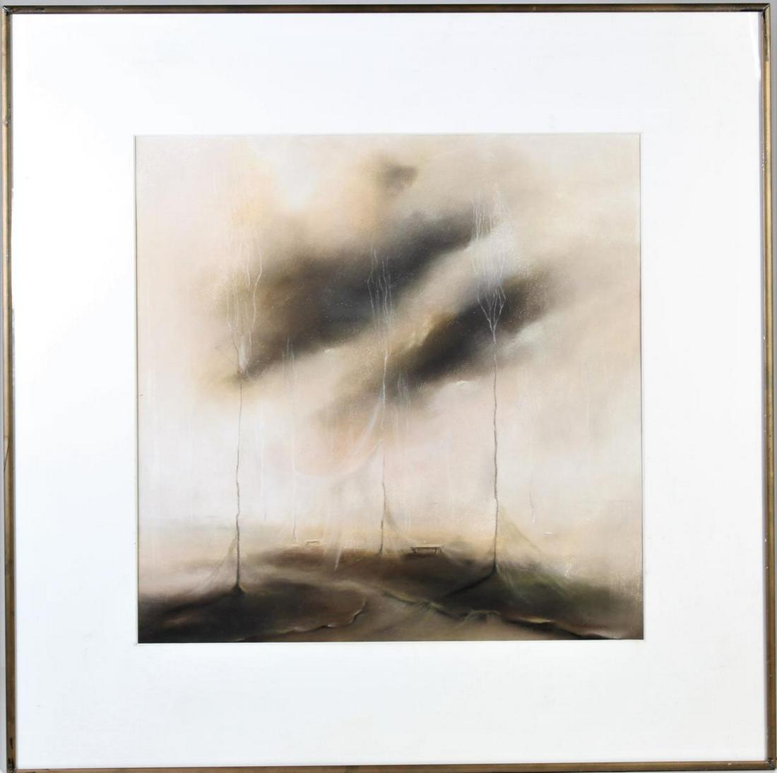 Dariusz Twardoch (b. 1957) Polish, Pastel: Pastel of an eerie landscape with a big sky. Twardoch's main medium is pastel. He developed his own unique fairy-tale world of artistic creation which illustrates subtle little puppets and their exper