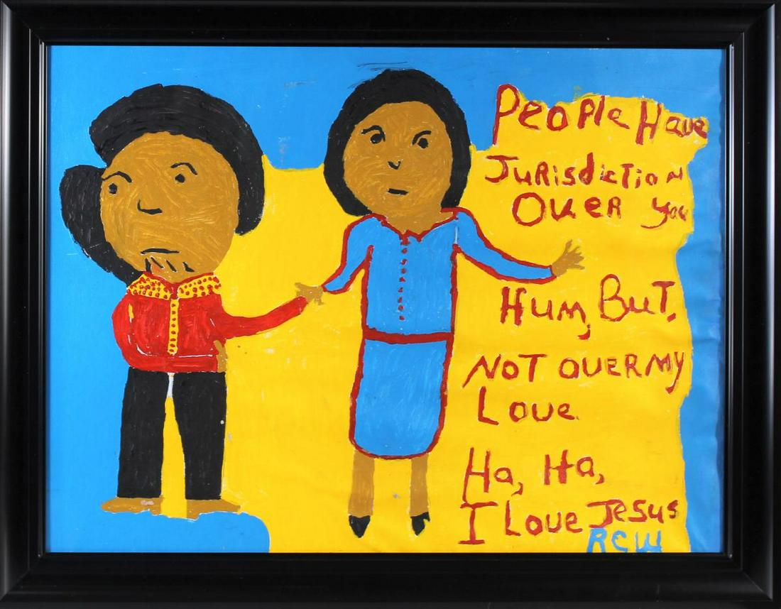 Ruby Williams (20th C. Florida) O/C: Signed Lower right. Ruby Williams was an outsider artist from Bealsville, Florida. In 2005, Williams received the Florida Folk Heritage Award, and her work was featured in the exhibition On Their Own: