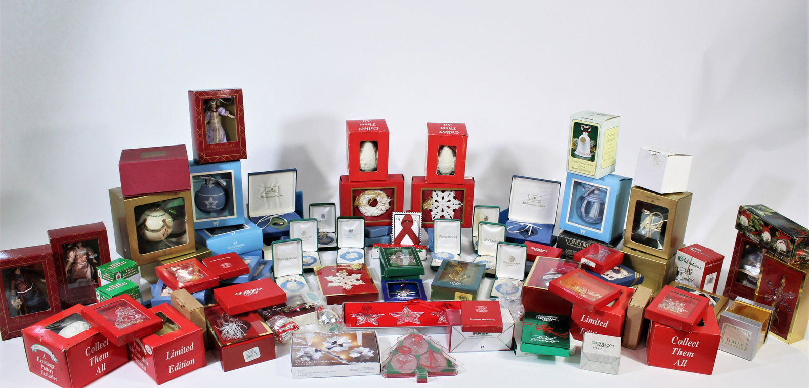 Grand Collection of Christmas Ornaments: 100+ Christmas Ornaments including Lenox and Goham. Also includes limited edition pieces. Various sizes.