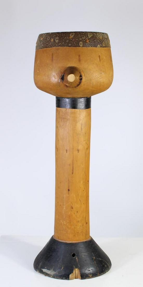 Tall Hand Carved African Drum: Size: 28in x 9in Minor cracks and wear