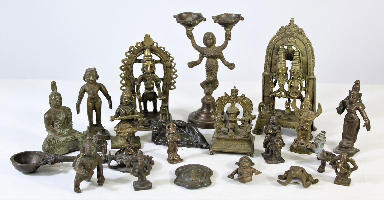Large Group of Indonesian Brass Pieces: Around 22 pieces in total. Overall size: tallest item 7 in