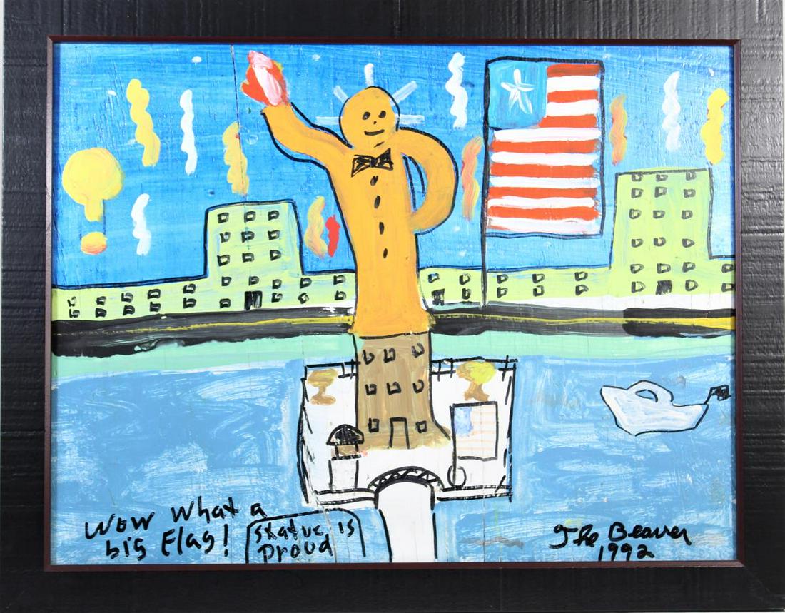 Robyn Beverland (1958 - 1998) American: This is Outsider Art by Robyn Beverland, an American artist from Oldsmar, Florida. He lived next to his parents and had a rare disease called Wolfrand Syndrome, which left him blind in one eye and onl