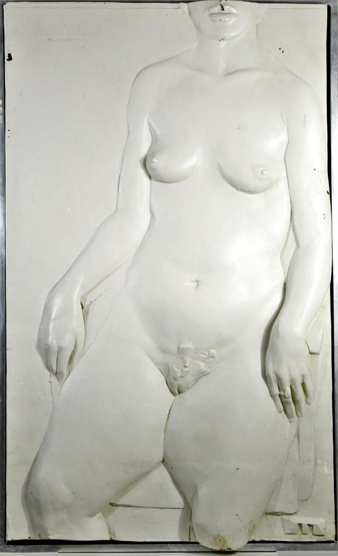 Fiberglass Nude Relief Sculpture Framed: Condition: Several areas of flaking. Measurements: Sight - 22 x 36 in. Overall - 23 1/2 x 37 1/2 in.