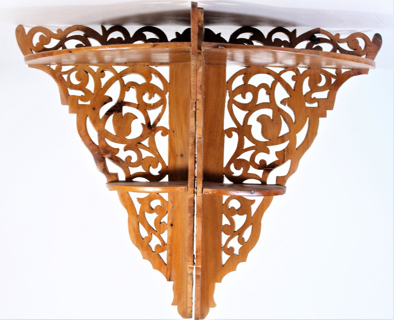 Pair of Wooden Scrollwork Corner Shelves: 16 x 9 1/2 in.