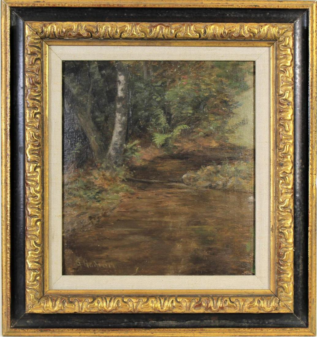 Grace Hudson (1865-1937) American, Oil/Canvas: Grace Carpenter Hudson (1865-1937) oil on canvas landscape scene. Signed in the lower right G. Hudson. Hudson is known for Indian portraits, genre painting, weavings, rugs and sketches. At the young a