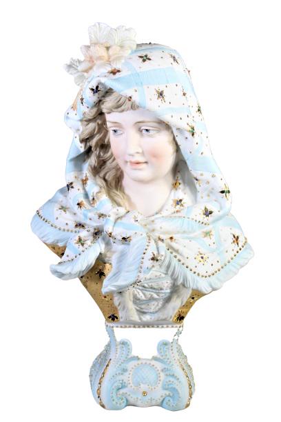 Capodimonte Porcelain Bust: Size: 13 x 7 1/2 in.