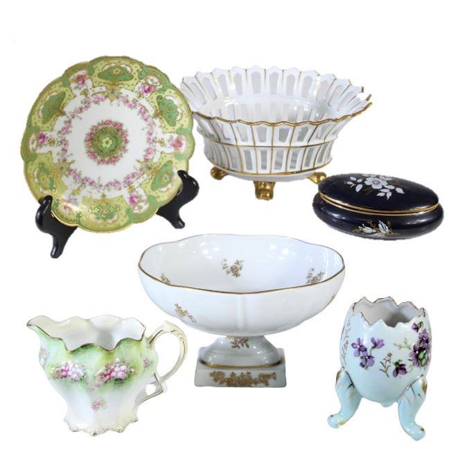 (6) Limoge/Paris Porcelain Pieces: Overall size: various sizes under 7 in
