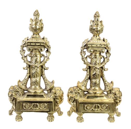 Pair of Bronze French Style Andirons: Size: 13 1/4 x 7 in.