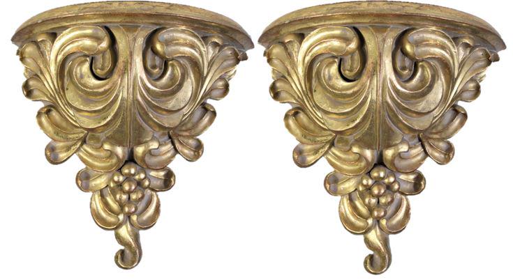 Pair of Gilt Wall Corbels: Sizes: 10 in.