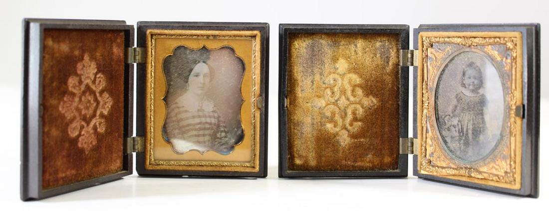 U.S. Daguerreotype and Ambrotype Photos 1850's: This lot has two thermoplastic cases made by Holmes, Booth, and Hayden in the 1850.s The first case has a daguerreotype of a young woman in a gingham or plaid dress. The daguerreotype is a ninth plate