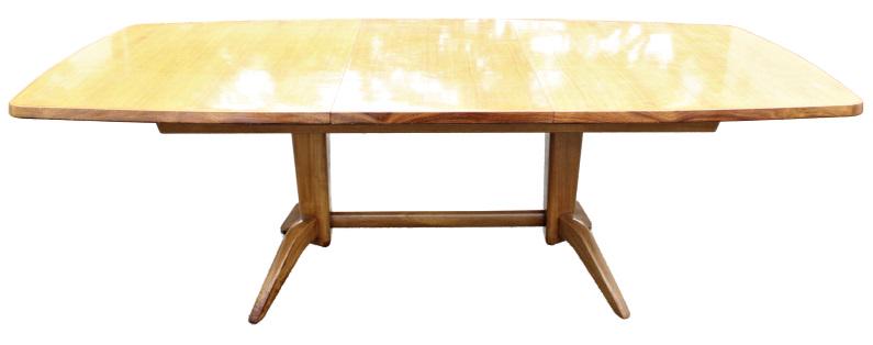 Gordon Russell Bombay Rosewood & Mahogany Table: Includes leaf for center Sir Gordon Russell shaped the history of 20th-century British design, bridging the gap from the arts and crafts movement to a modern, minimalist aesthetic. Design by W.H. Russ