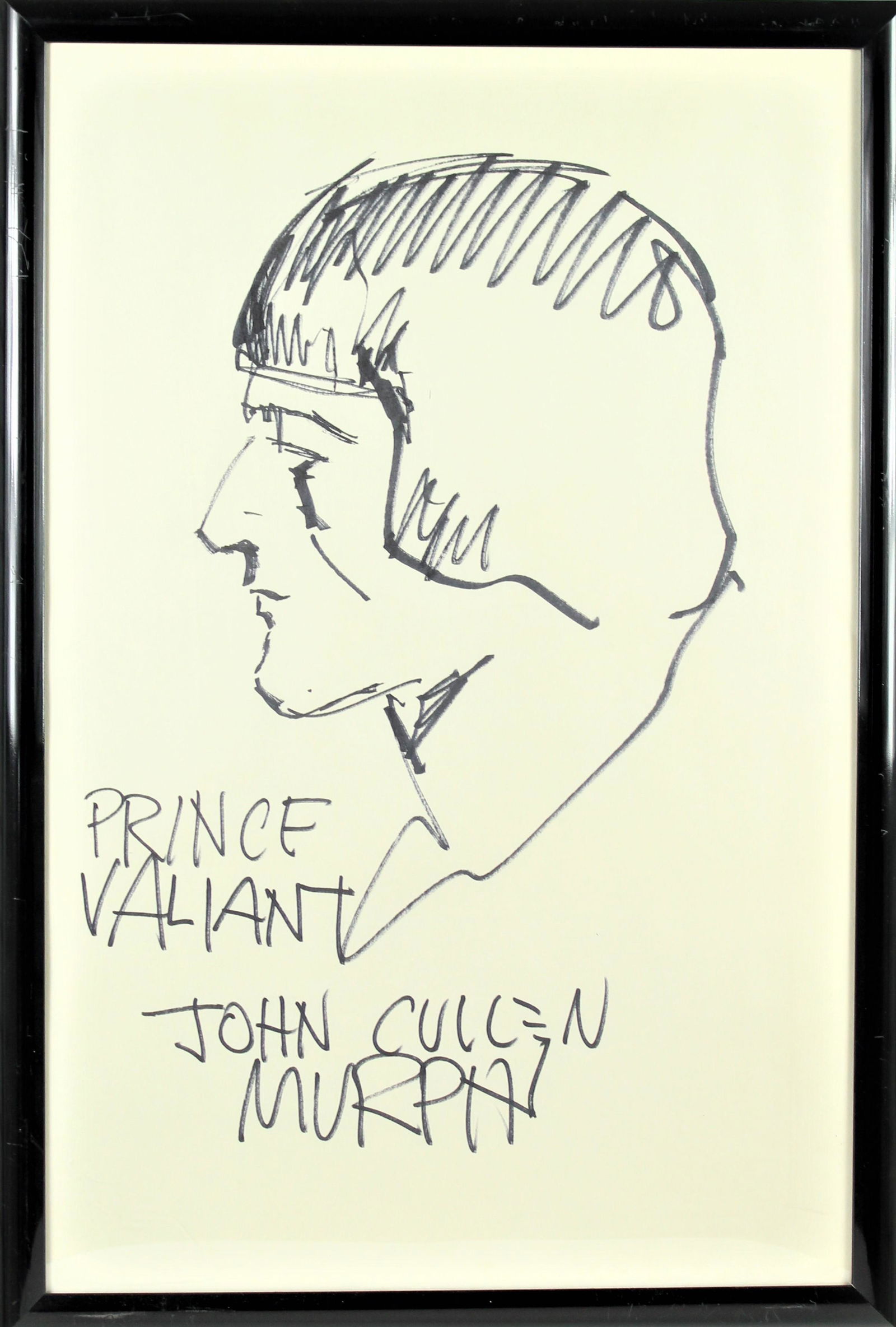 John Cullen Murphey (1919-2004) New York: Marker on paper. Titled "Prince Valient" Murphy was honored with the National Cartoonists Society's Story Comic Strip Award in 1971 and again for Prince Valiant in 1974, 1976, 1978, 1984 and 1987.[8][