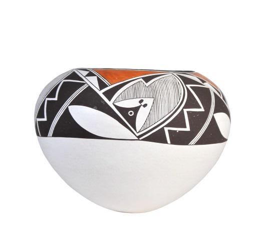 Emma Lewis (1931-2013) Native American Acoma: Pottery Polychrome Acoma bowl, signed by the artist, Emma Lewis, daughter of Lucy Martin Lewis the famed Native American potter known for her black-on-white ceramics utilizing traditional techniques. 