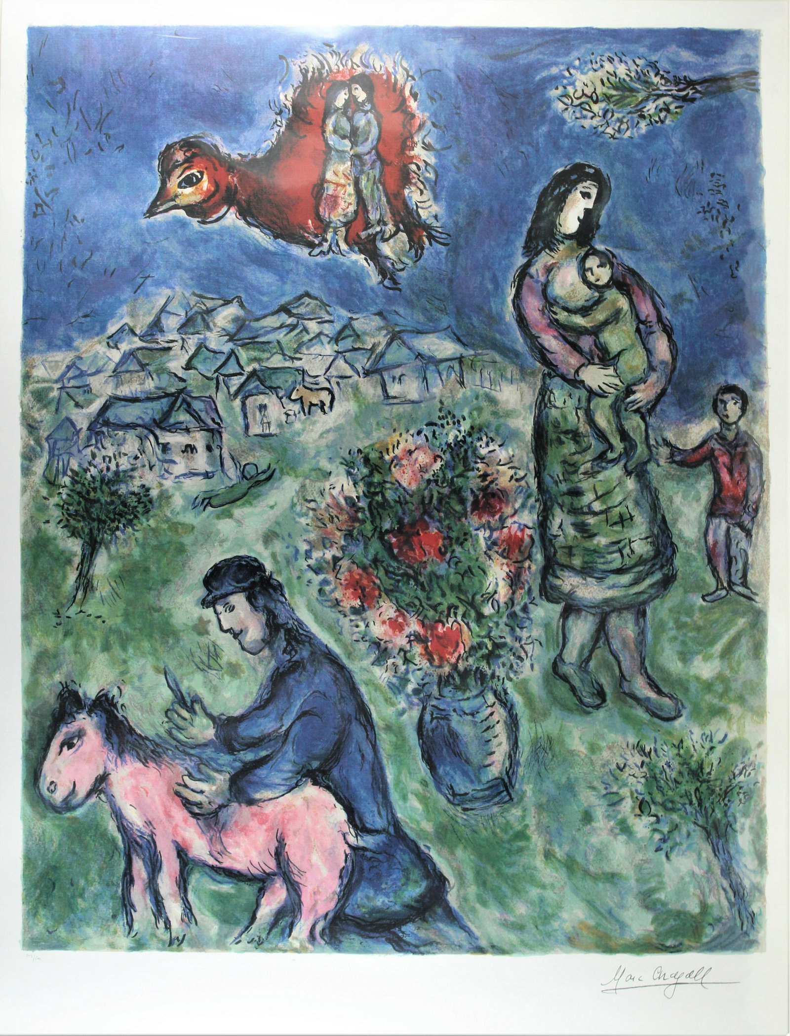 Marc Chagall (1887 - 1985) Russian, Lithograph: Exquisite recreation in a limited edition lithograph print. Size: 32 x 24 1/2 in. Includes COA. Please note that all sales are final and no refunds will be given under any circumstances. Sarasota Esta