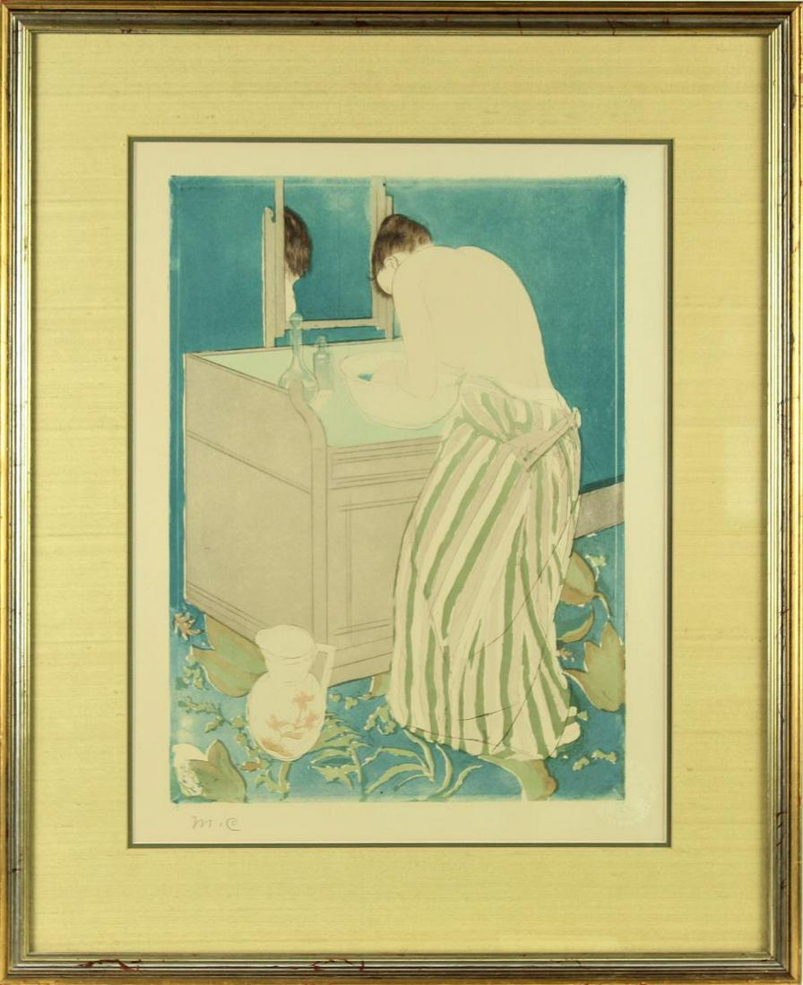 Mary Cassatt, Woman Bathing, Offset Lithograph: La Toilette, Woman Bathing. The American painter and printmaker Mary Cassatt spent her professional life in Paris, where she was a member of the Impressionist group. Woman Bathing belongs to a group o