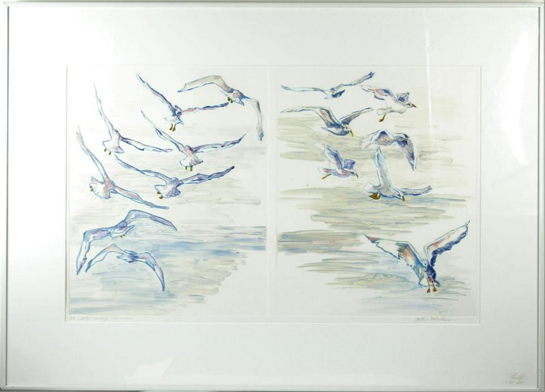 Jett Walker American Contemporary, Mixed Media: Titled "Fly Away Home", mixed media work by Jett Walker. Walker is a California artist who paints in all medias, creates mixed media prints from collagraphs, etchings, and monoprints. He is an active 