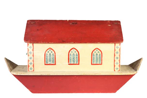 Vintage Wooden Noah's Ark Play Set w/ Animals: Handcrafted wooden Noah's Ark play set with carved painted wooden animals, probably late 19th century. Noah's Arks were among the most popular wooden toys of the nineteenth century in Europe and Ameri
