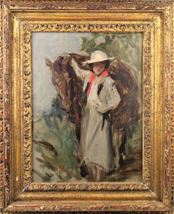 Irving Ramsey Wiles (1861-1948) NY, O/C: Original oil on canvas by Irving Wiles. Inscribed "Wiles" verso. Attached are photos of COA from Director of Huntington Museum of Art. Wiles is known for his figural, portrait, and marine paintings.