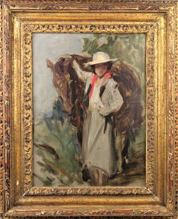 Irving Ramsey Wiles (1861-1948) NY, O/C: Original oil on canvas by Irving Wiles. Inscribed "Wiles" verso. Attached are photos of COA from Director of Huntington Museum of Art. Wiles is known for his figural, portrait, and marine paintings.