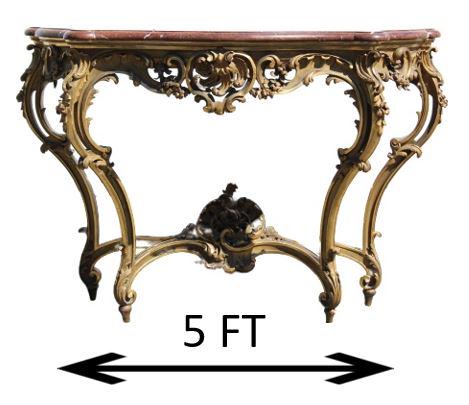 Early French Gilt Wood Marble Top Console Table: Early French Gilt Wood Marble Top Console Table Perhaps 18th C. Ornately carved wood on center stretcher connecting four acanthus leaf and shell carved cabriole legs, shaped marble top set. Dimensions